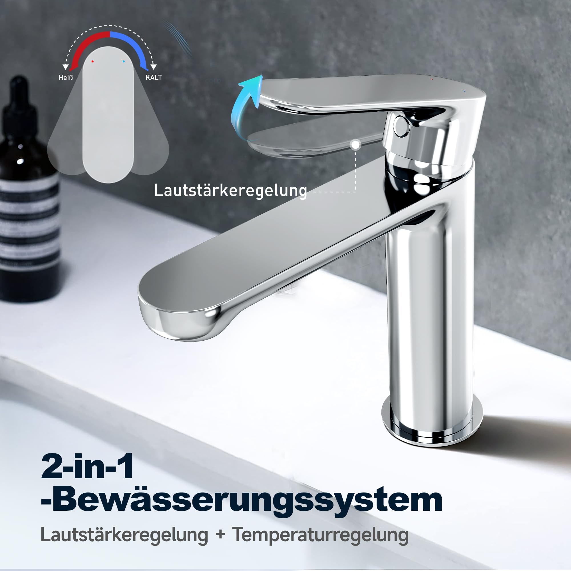 Wasserhahn Bad aus Edelstahl, Moderner Waschtischarmatur für Badezimmer mit Keramikkartusche und Ungiftigem EPDM-Innenschlauch, Einhebelmischer Waschbecken für Waschtisch und Badmöbel