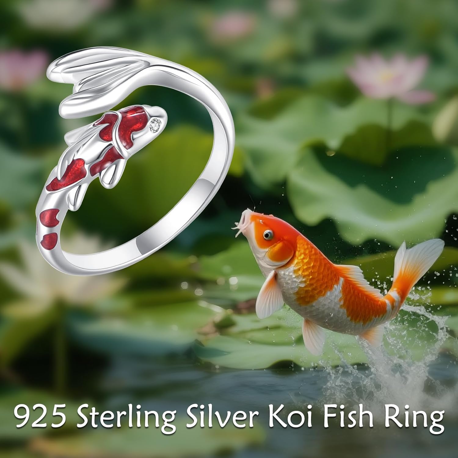 Koi Fish/Highland Cow/Raccoon Ring Sterling Silver Adjustable Open Ring Jewelry Gifts for Women - Image 6