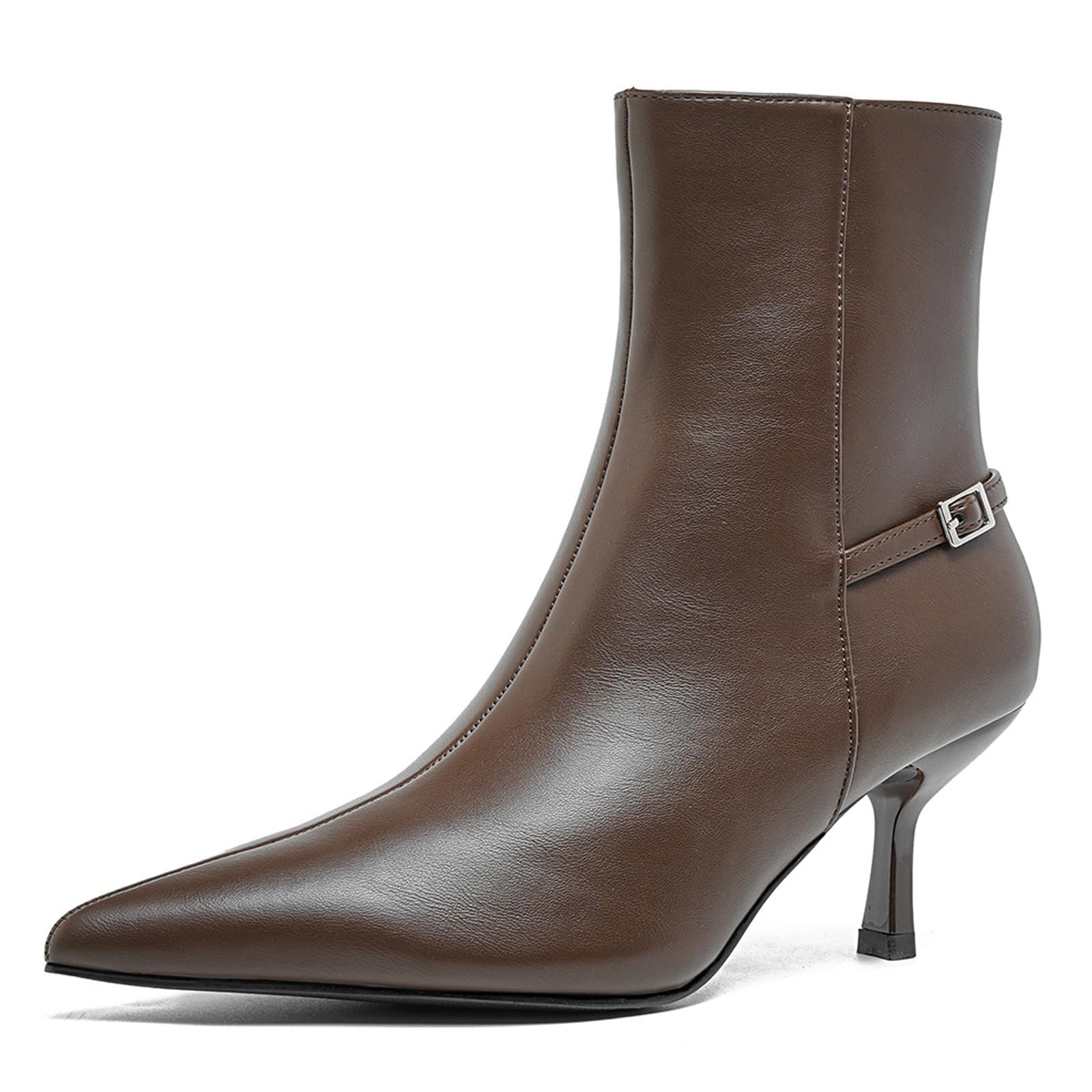 Womens Leather Pointed Toe Kitten Heele Dress Ankle Booties Fall Fashion Side Zipper Low Stiletto Heel Sexy Short