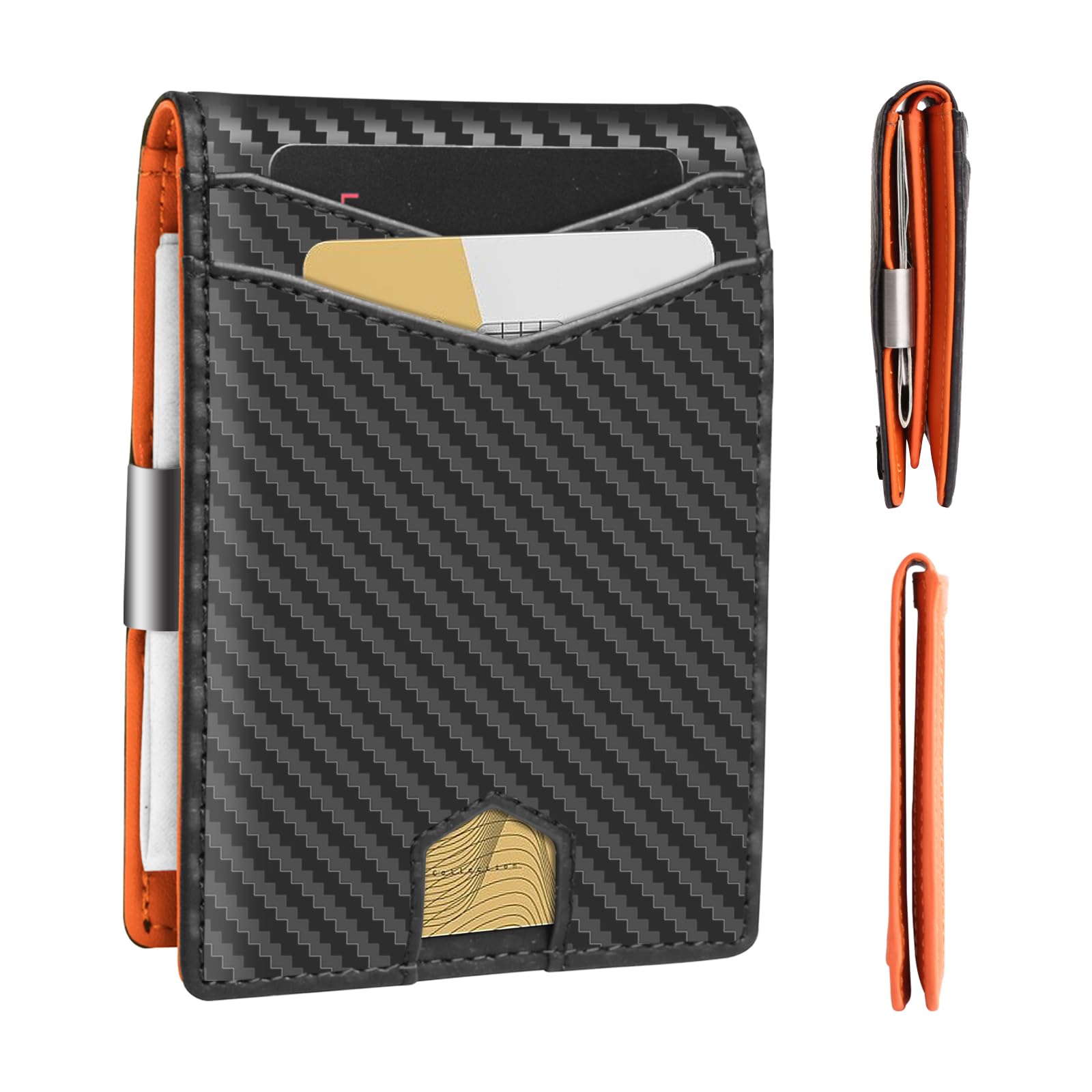 ZUKDO Slim Wallet for Men Carbon Fiber Money Clip RFID Blocking Bifold 2 in 1 Credit Card Holder for Men with Gift Box 2 ID Windows 10 Card Holders(