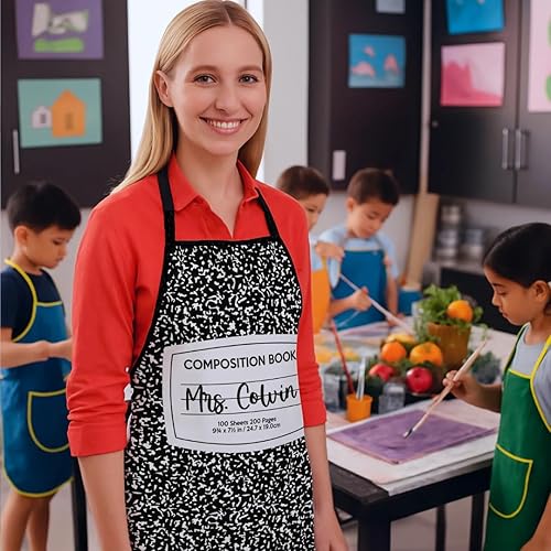 Miniatura 4 de Delantal de libro de composición personalizado con nombre, delantal grupo, disfraz de cuaderno de crayón de Halloween para profesores