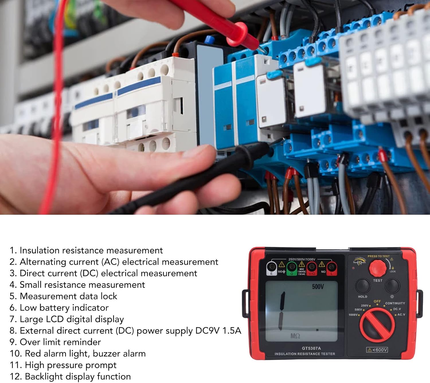 Digital Earth Tester, Digital Insulation Resistant Tester, Earth Ground Resistant Tester, with Data Hold and Backlight Megohm Meter, for 250V 500V 1000V Resistant Voltag, Digital Insulation Resist