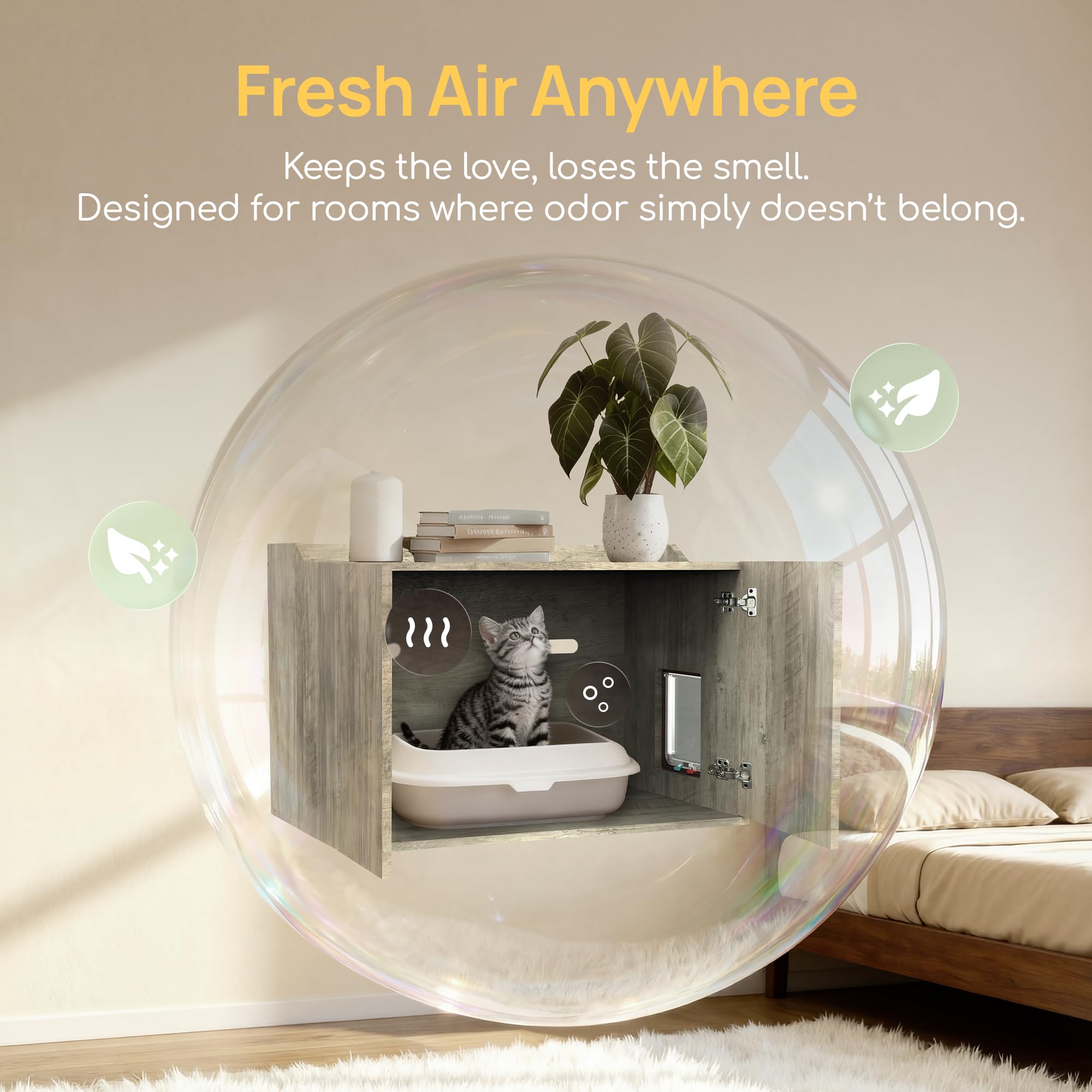 Cat Litter Box Enclosure Furniture with Cat Door, Extra Large Hidden Litter Box Cabinet for XL Boxes, 31.5" L x 19.8" W x 21.1" H, Wooden Cat Box Furniture Odor Control, Gray - image 4