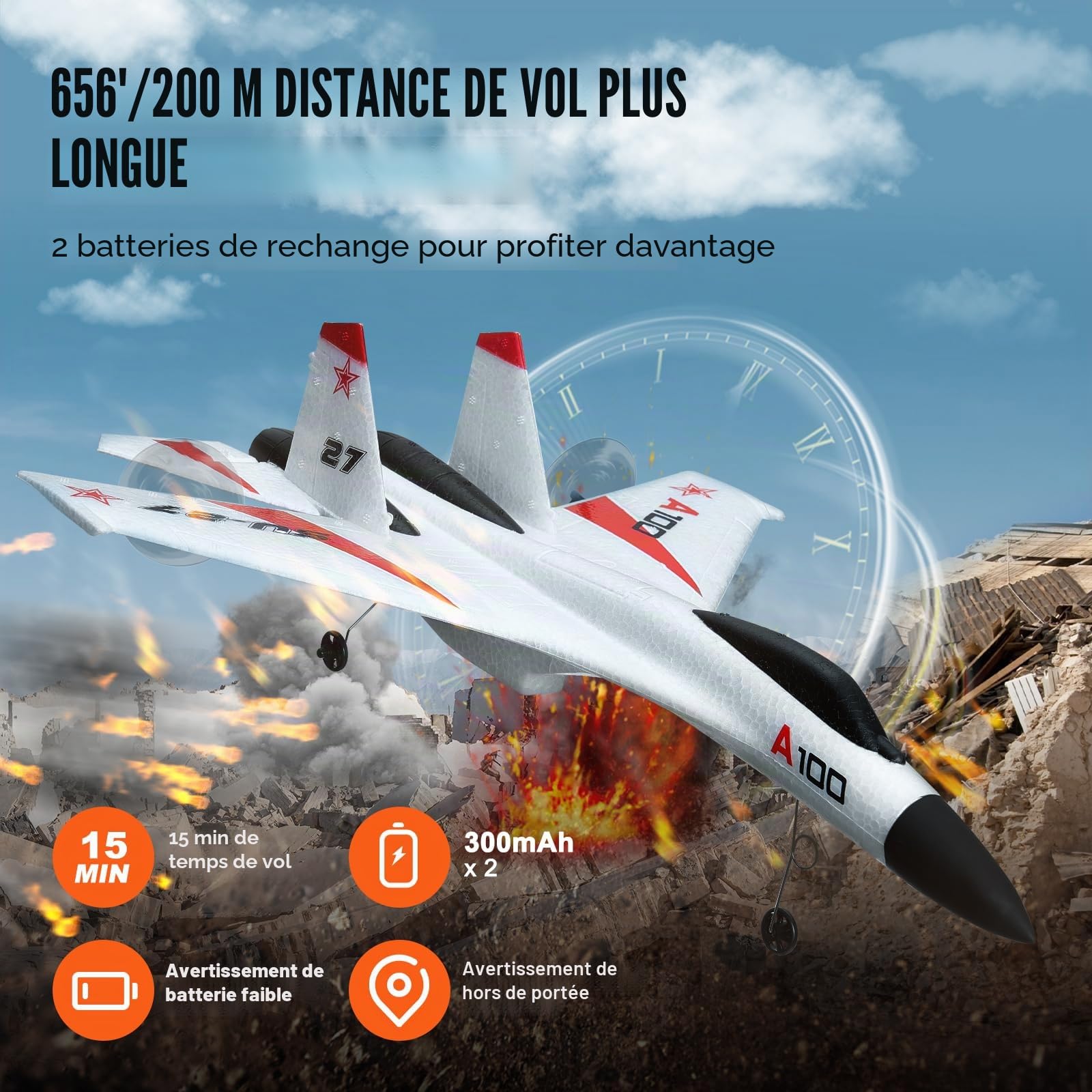 VEVOR Avion RC télécommandé 2,4 GHz 4 canaux stabilisateur gyroscopique 6 axes mousse EPP prêt à voler