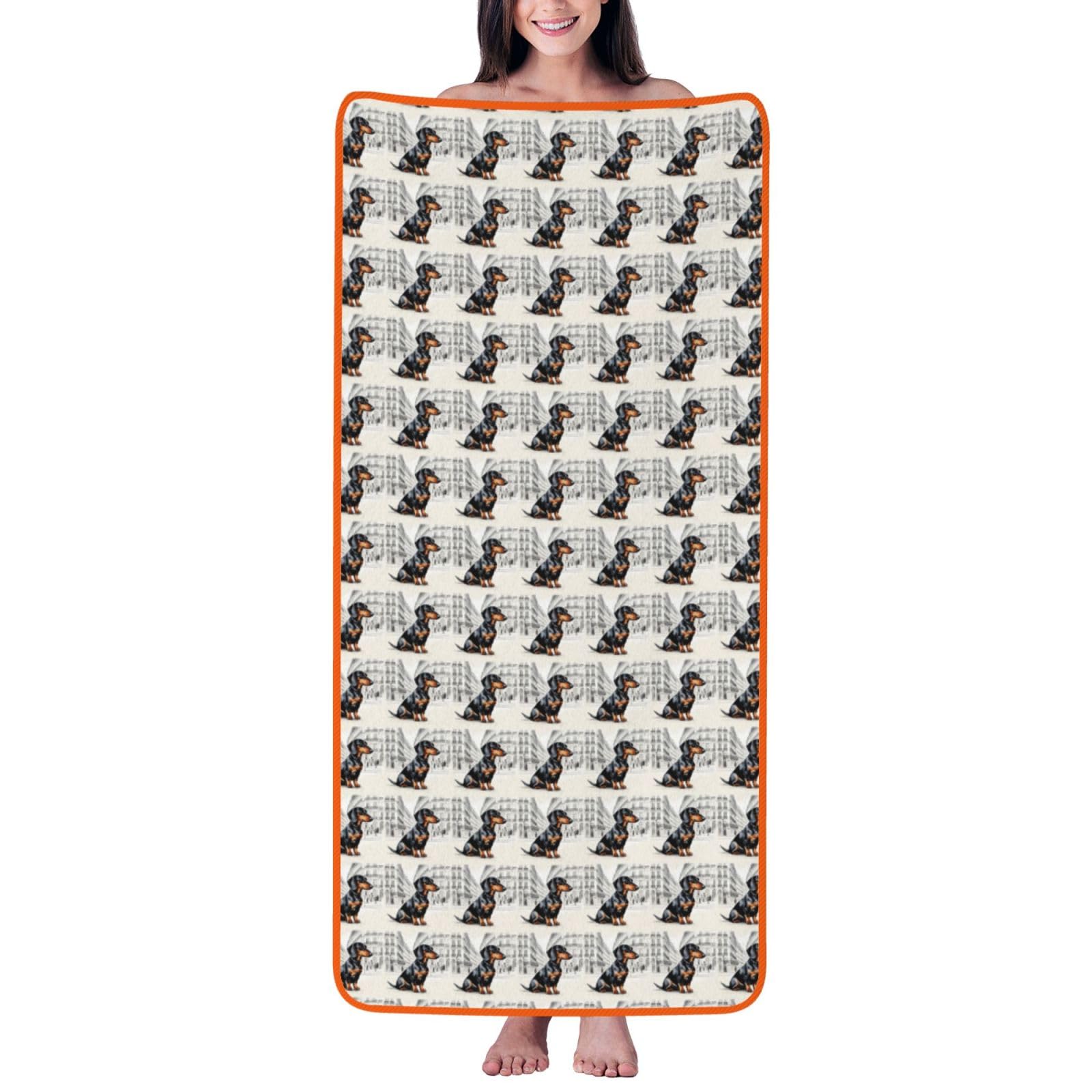 Toalla de baño de terciopelo coral con estampado de perro salchicha