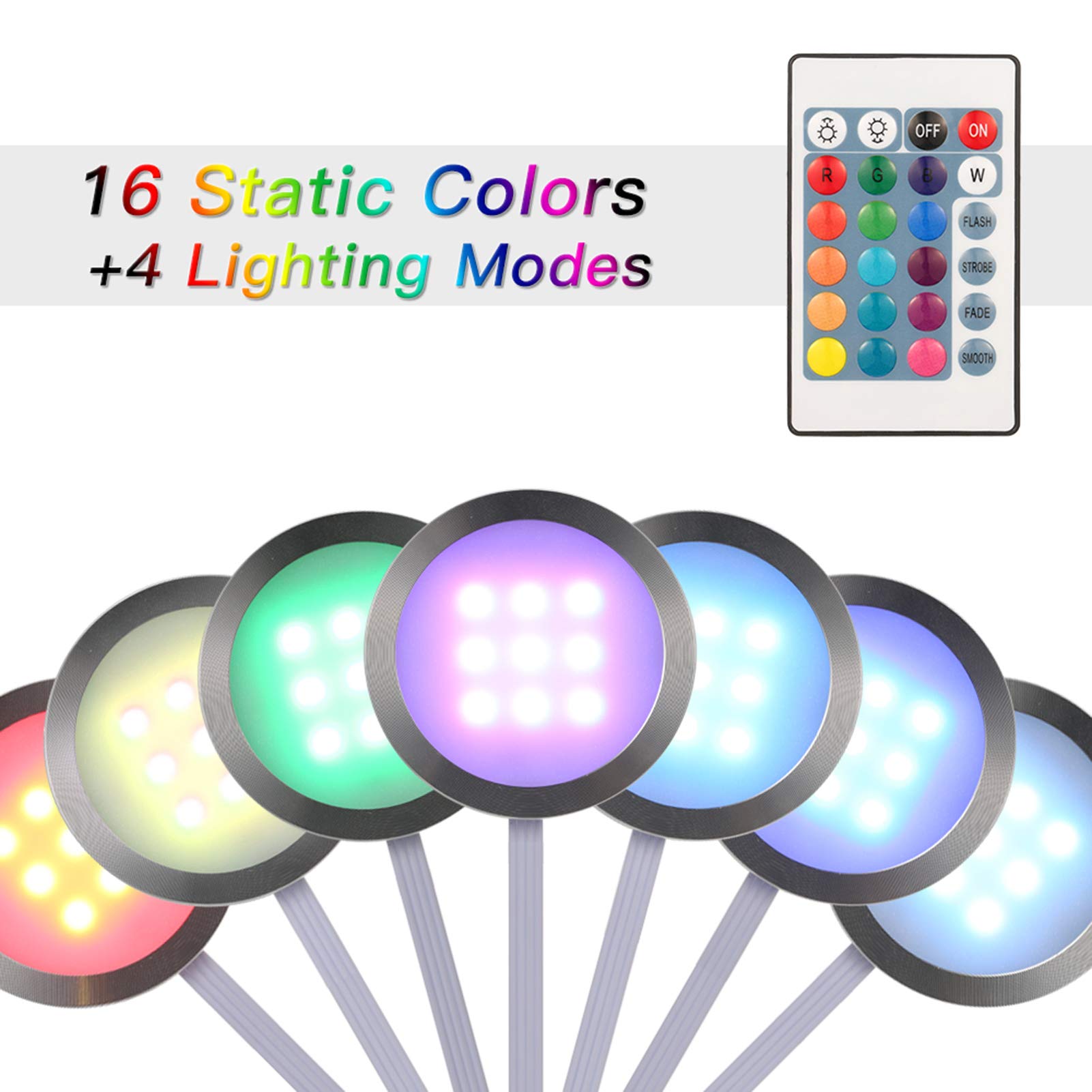 Lixada 8PCS RGB LED Kabinett Licht Installationssatz mit Fernbedienung für Bücherschrank Wandschrank, Dünne Runde Form Unterbauleuchte Farbändernde Dimmable Helligkeit Justierbar