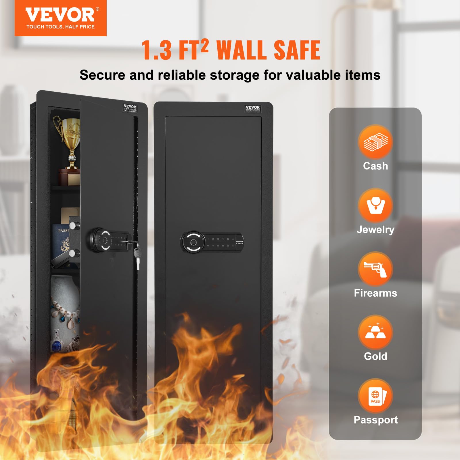 VEVOR Caja Fuerte para Armas de Pared 4 Niveles Teclado Lector Huellas Acero Laminado Frío Q235 1050x338x82 mm