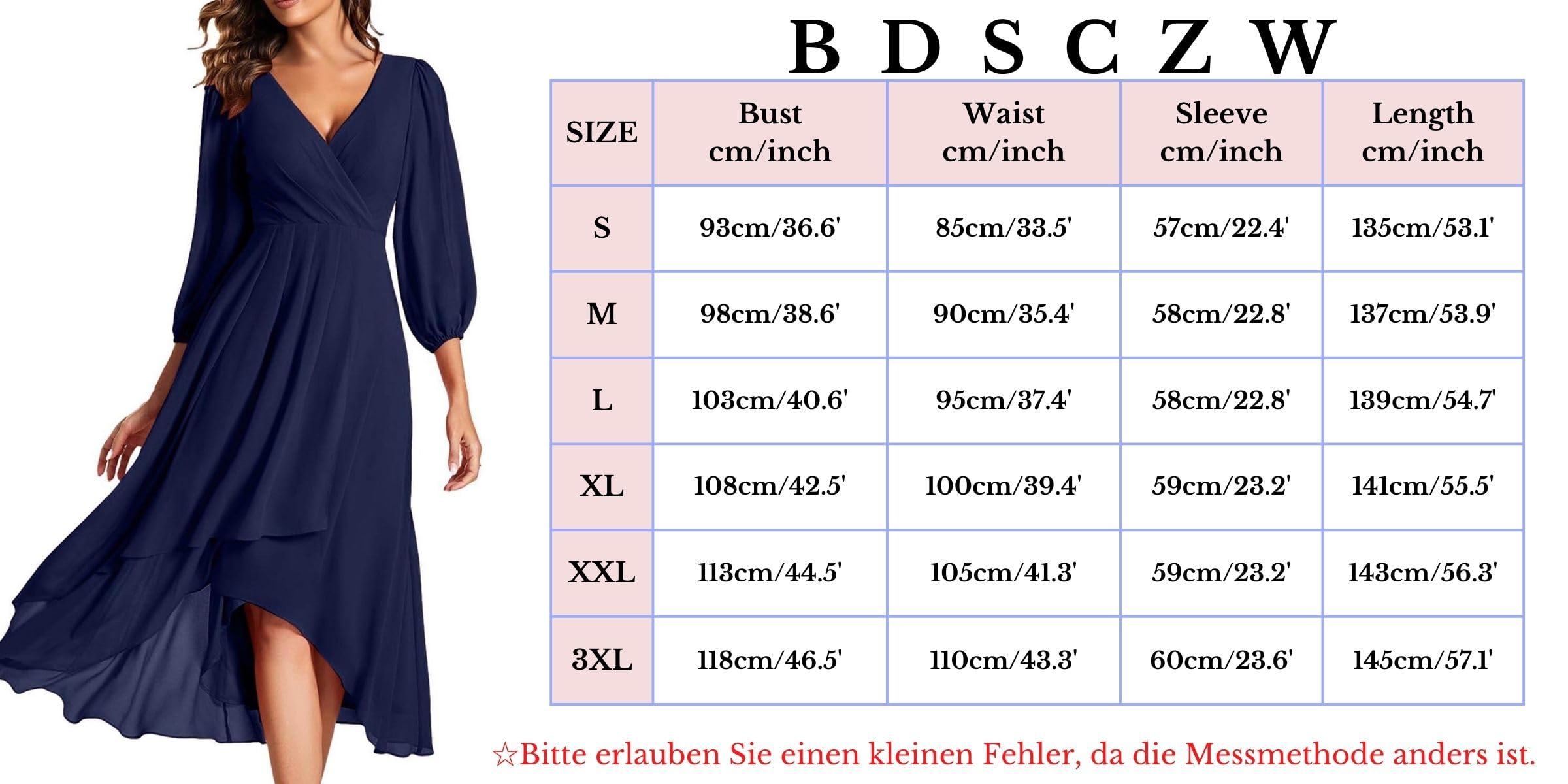 Elegancka damska sukienka szyfonowa na imprezę, dekolt w serek, rękawy 3/4, wysokość talii, linia A, sukienka koktajlowa, na wesele