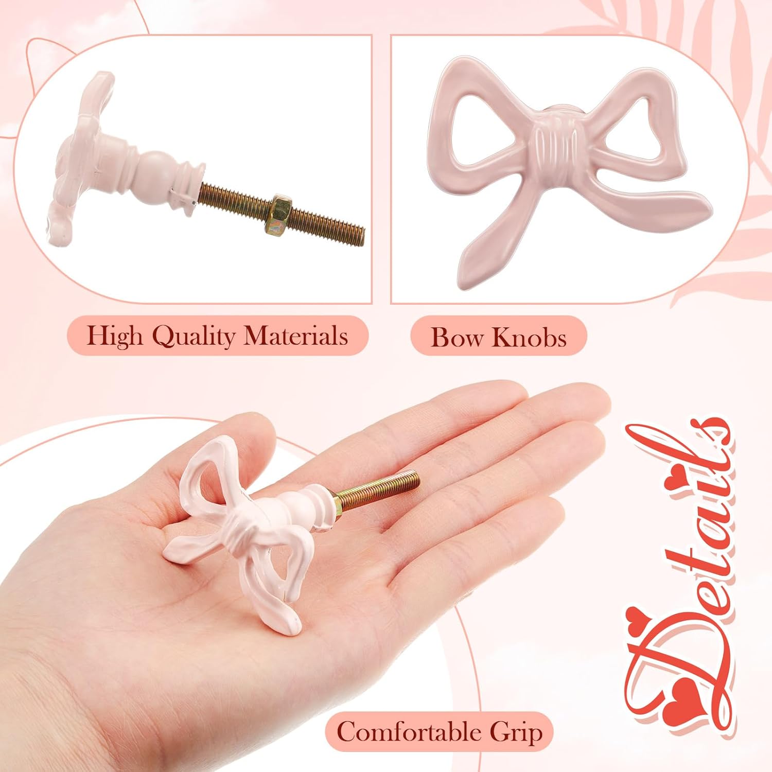 6 Pcs Pink Bow Knobs for Dresser,Pink Bow Drawer Knobs, Coquette Dresser Handles, Decorative Handles for Home Bedroom Hardware Cabinets Kitchen Glass Door Wardrobe