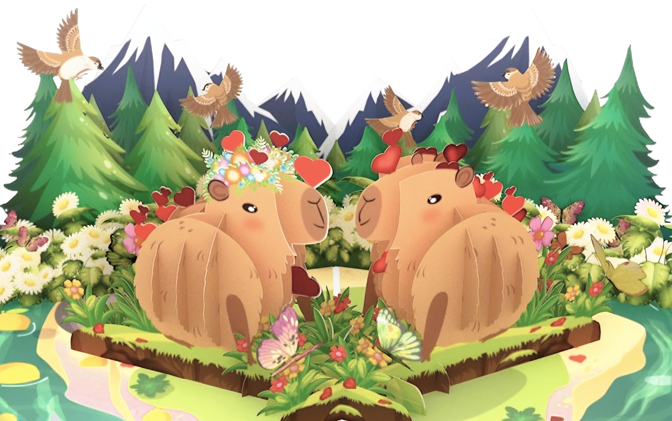 Capybara Couple Mother's Day Card, Pop Up Anniversary Card for Wife, Husband, Couple, Happy Anniversary Wedding Valentine Card, 3D Birthday Card for