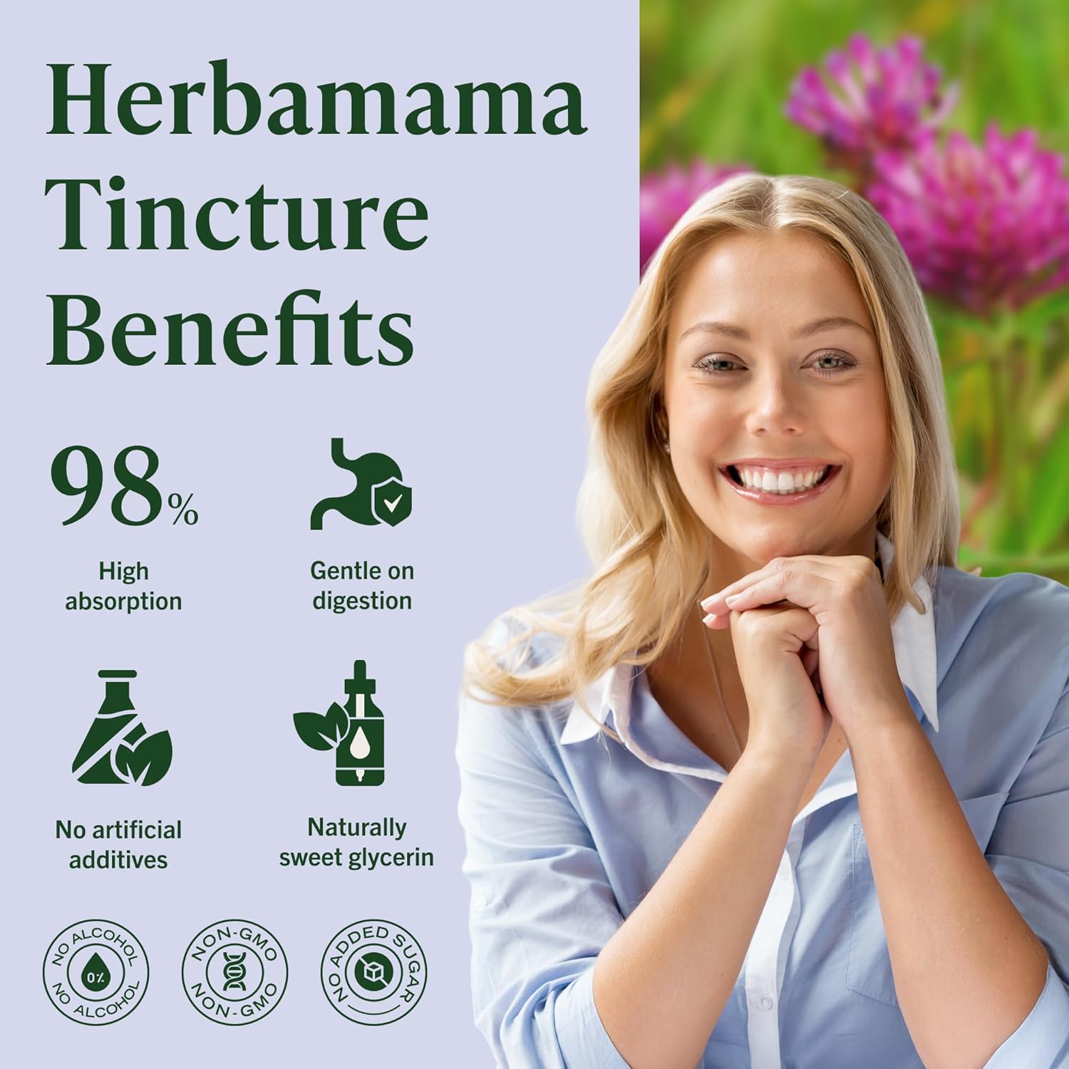 HERBAMAMA Red Clover Supplement Drops - Vegan Red Clover Extract for Women's Support - Non-GMO, Alcohol & Sugar-Free Antioxidant Tincture, 42-Day Supply - Image 5