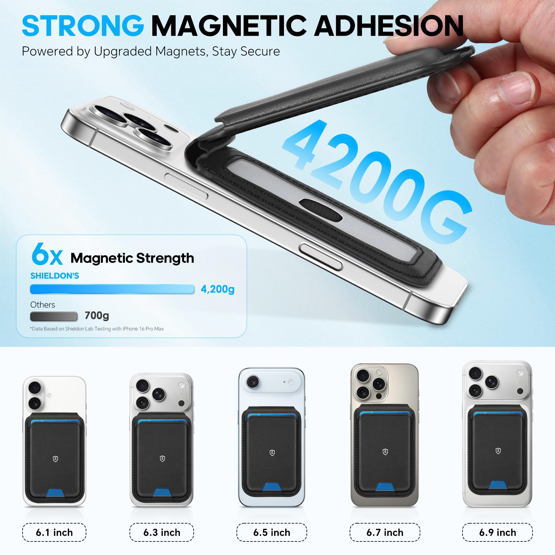 SHIELDON Portafoglio Magnetico per Magsafe, Porta Carte in Vera Pelle [Blocco RFID] [Supporto Regolabile] [Sportello ID] Porta carte Portafoglio per iPhone 17/16/15/14/13/12 Series, No per Mini - Nera