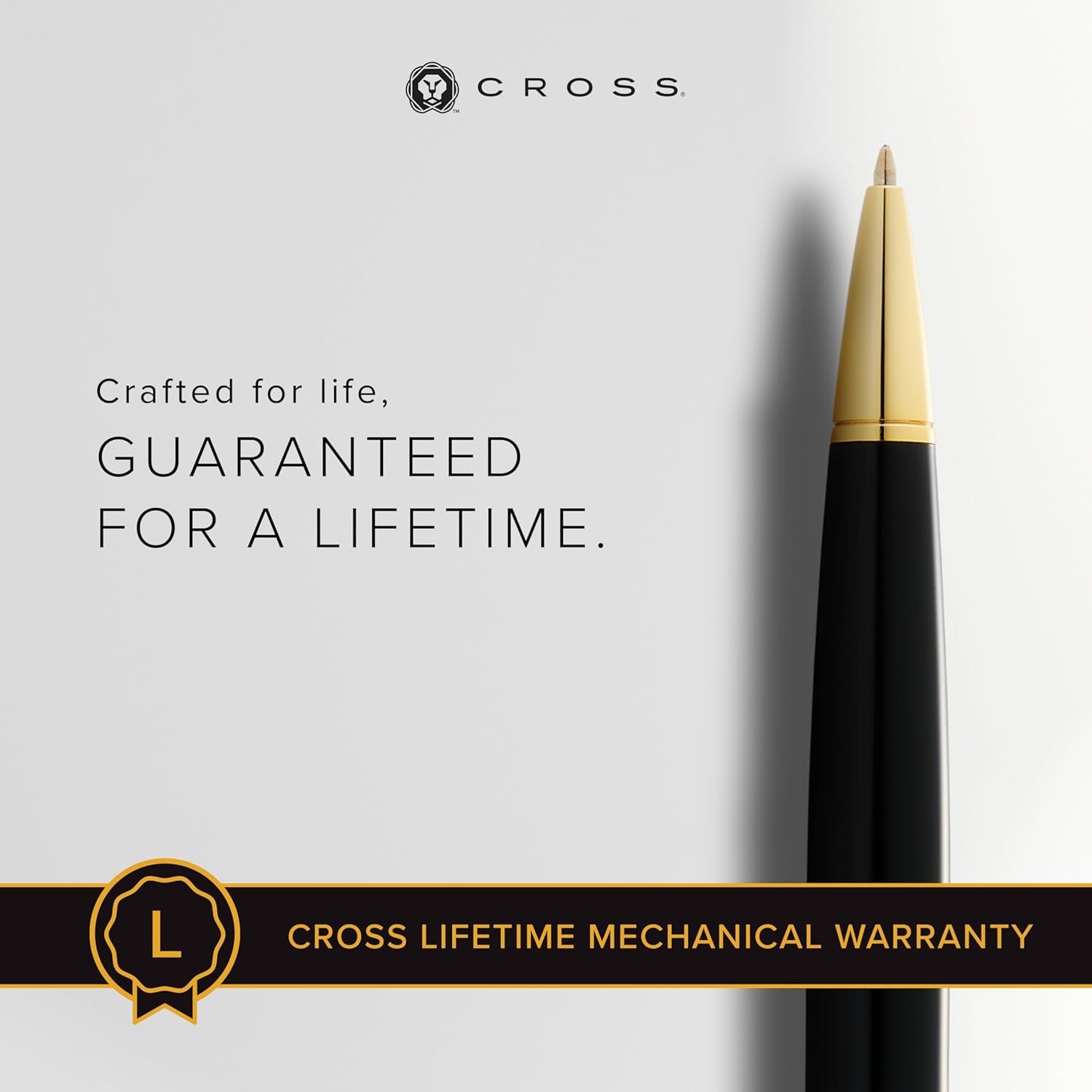 Cross Bailey Light Polished Black Resin and Gold Tone Ballpoint Pen - Professional Pen for Effortless Writing - Journaling, Note-Taking & More - Black Ink - Easy Handling - Includes Gift Box