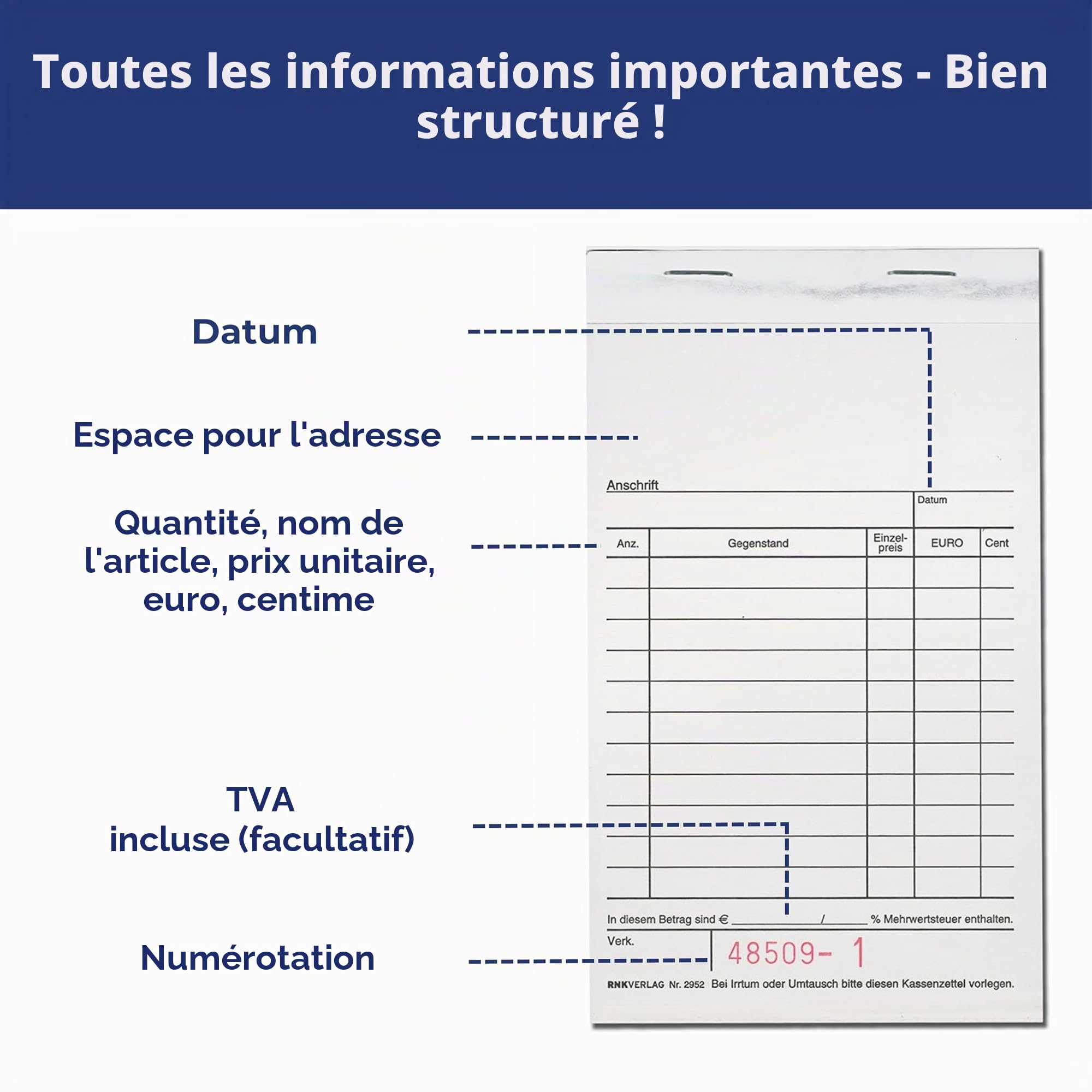 POKORNYS Blocs de caisse : blocs de reçus avec autocopiant pour les petits entrepreneurs I autocopiant