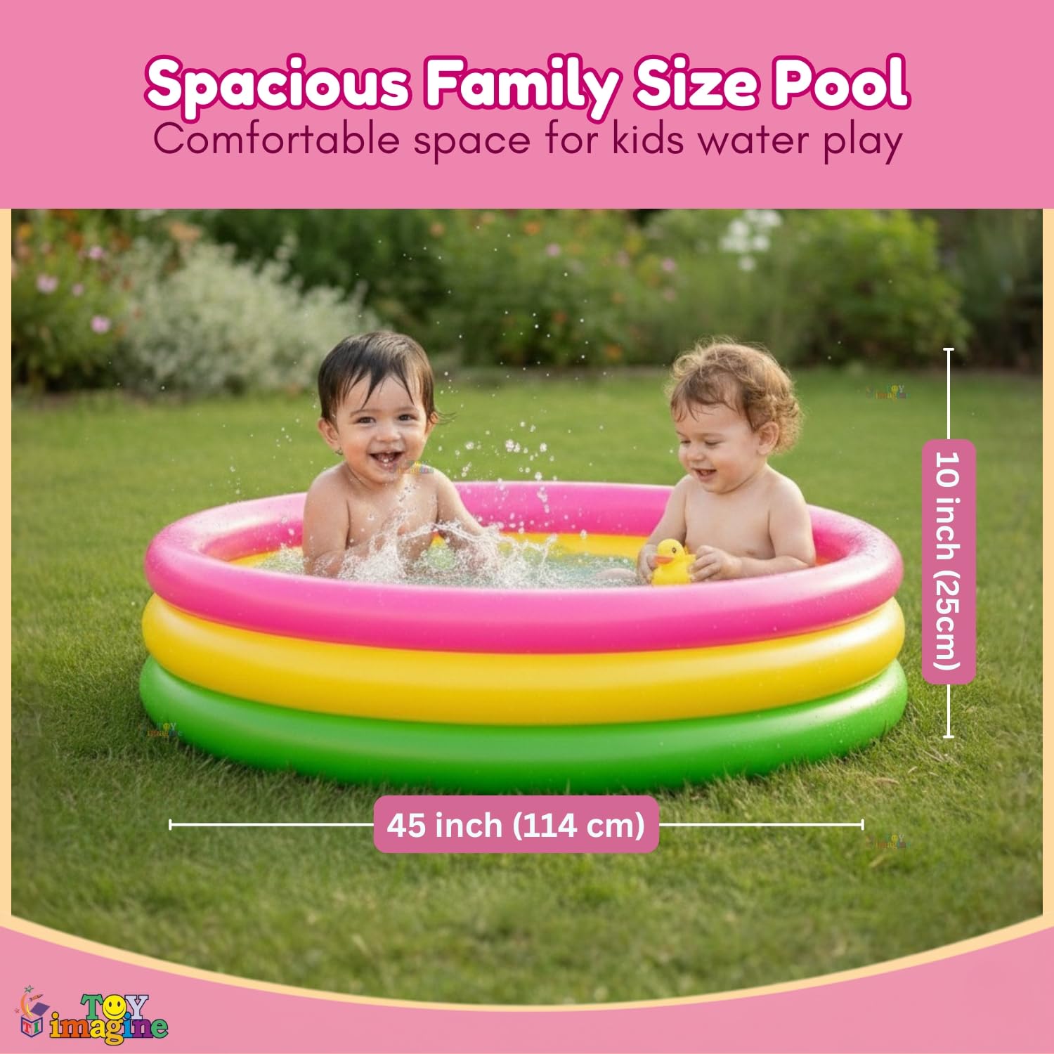 Toy Imagine 4 ft Swimming Pool for Kids | Inflatable Sunset Glow Round Colourful Ring Baby Portable Baby Bath tub | 0-5 Years | Indoor & Outdoor Swimming Pool for Kids (Multi Color) Holi