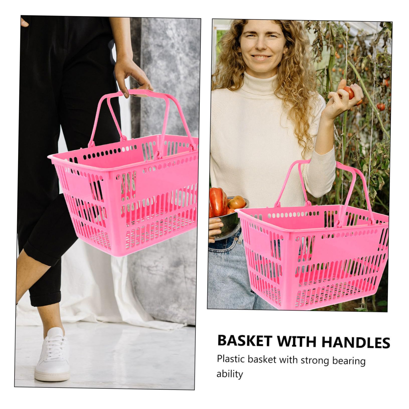 Cesta de Compra Práctica 16l Azul y Rosa Plástico Resistente con Asas Portátiles para Hogar y Supermercado Organizador Multiusos