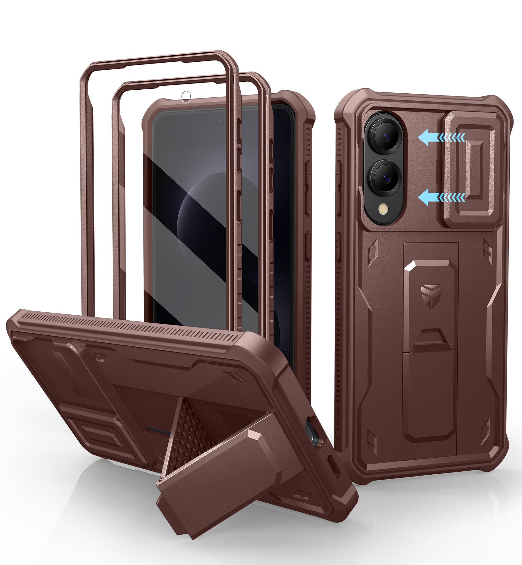 Dexnor for Samsung Galaxy S25 Edge Case with Upgraded Slide Camera Cover &amp; 2 Front Frames &amp; Built-in Screen Protector &amp; Kickstand, Heavy-Duty Rugged Case Full-Body Bumper Protective Cover,Maroon Red