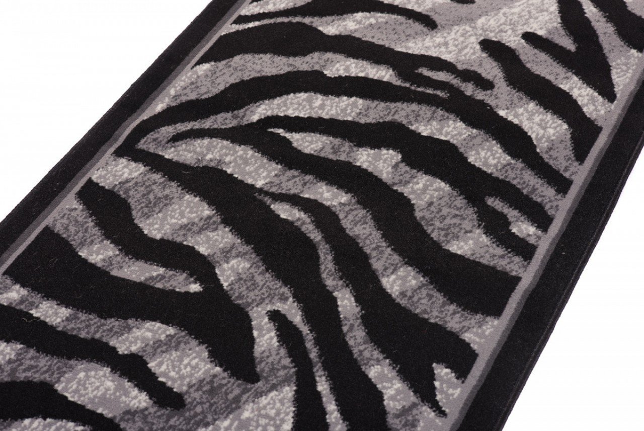 TAPISO Dream Teppich Läufer Flur Brücke Modern Zebra Streifen Tier Muster in Creme Grau Schwarz Korridor Wohnzimmer ÖKOTEX 80 x 320 cm