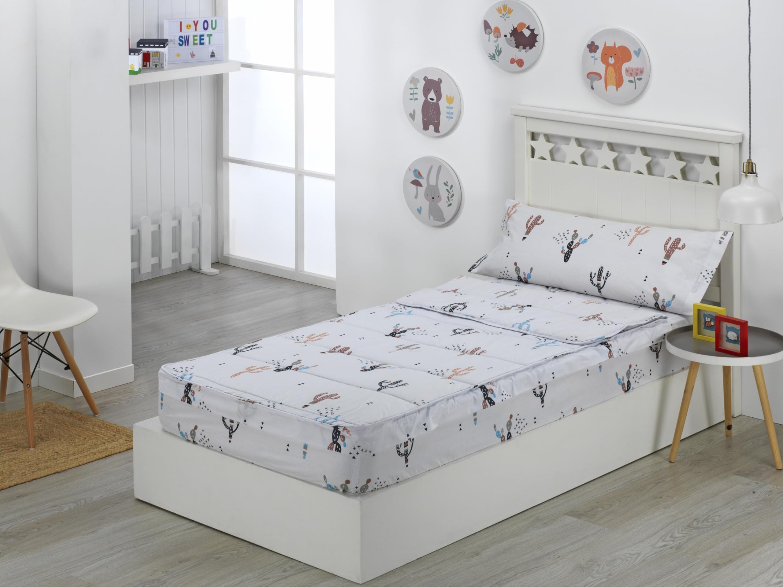 DHESTIA HOME Saco Nórdico con Cremallera Edredón Ajustable Cama Infantil Cactus Color Único Talla Cama 105