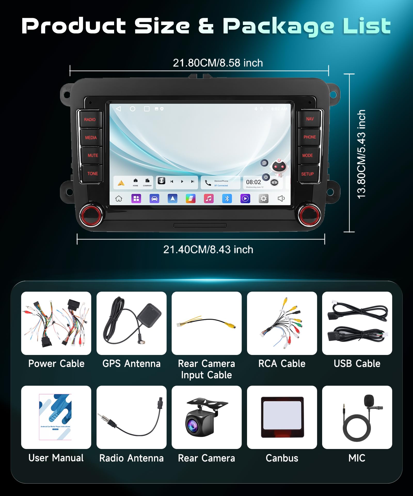 2G&64G 7" Radio de Coche con para VW Golf 5 6 VW Polo T5 Passat Touran Seat con Carplay Android Auto,Android 15,Bluetooth,Radio RDS/FM,navi WiFi,cámara de visión Trasera AHD