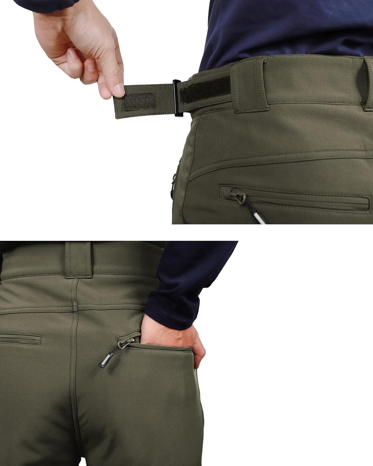 Outdoor Ventures Men's Lite Waterproof Windproof Fleece Lined Warm Hiking Ski Snow Pants Expandable-Waist - Image 3