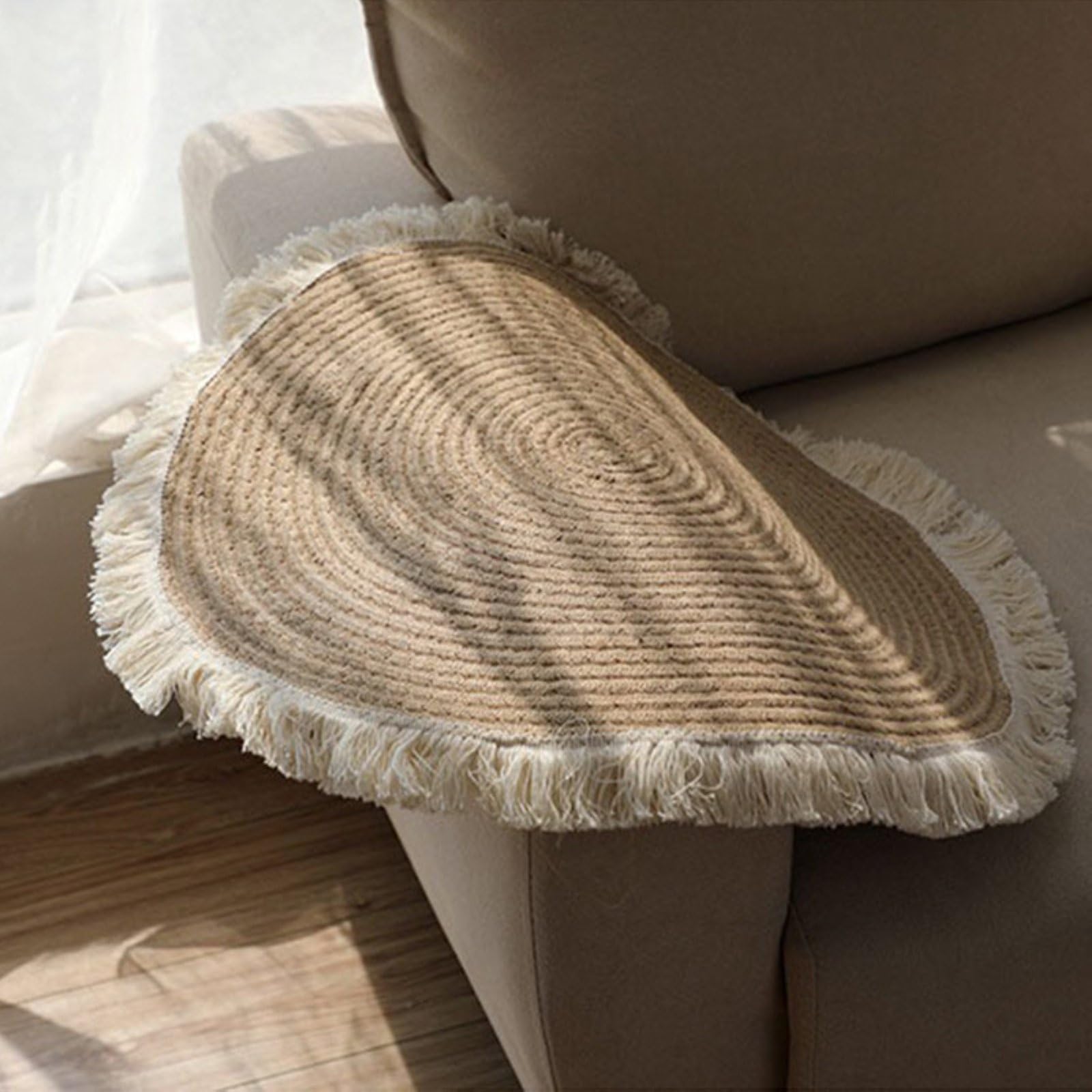 Okrągły Dywan, BawełNiano-Lniany Tkany Frędzel Naturalny Pleciony Boho OkrąGły Dywanik Do Wystroju Domu do Sypialni, Salonu, Pokoju Zabaw,Brown,45cm