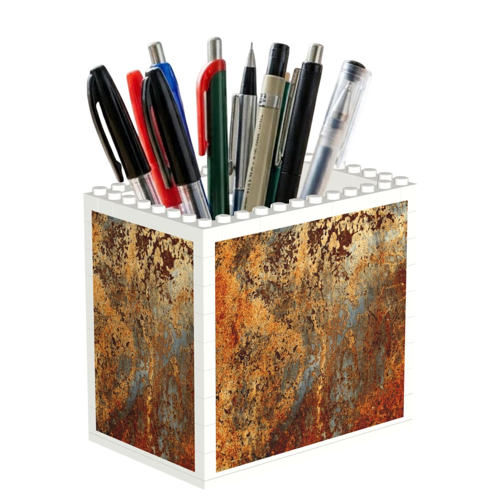 Poadnly Brown Rust Colorful Metal Rusty, Pen Pot Pencil Holder for Office Home School, Compact Desk Organiser for Office Stationery