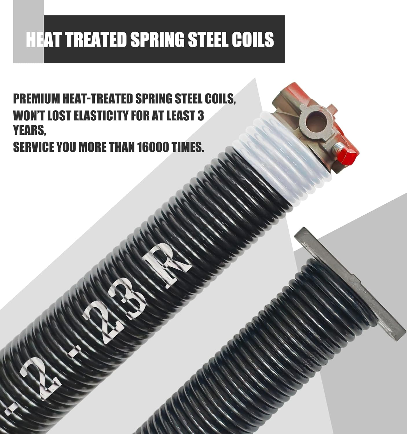 garage door torsion spring set, pair of 2" electrophoresis coated garage door spring replacement with 2 non-slip winding bars and bearing, minimum 16000 cycles (.218x2x23")