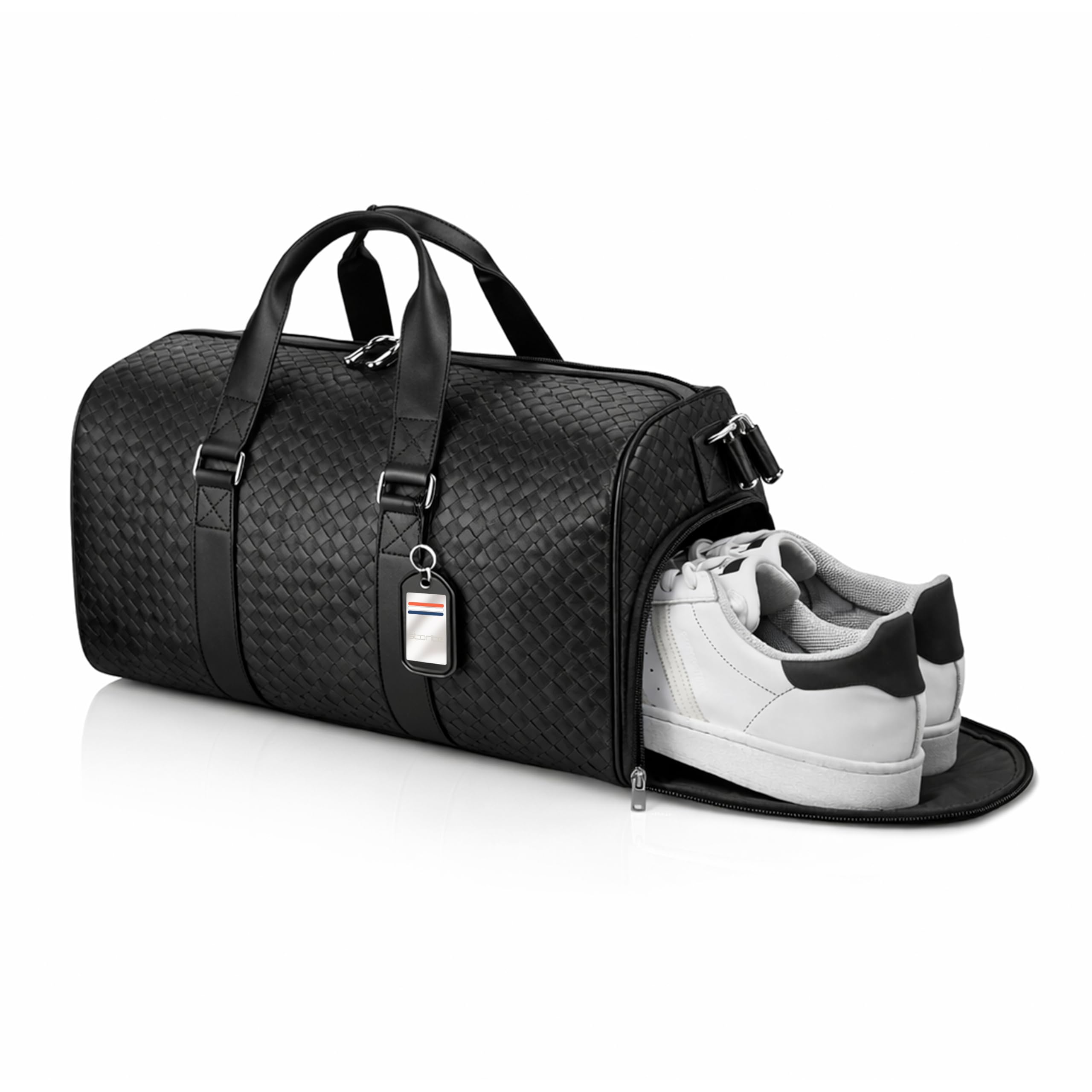 storite Pu Leather 46 cm Luggage Travel Duffle Bag Sports Gym Shoulder Bag for Men Outdoor Weekend Bag for Men with Shoe Compartment - (Black - 46 x 23 x 25 Cm)-picture-13