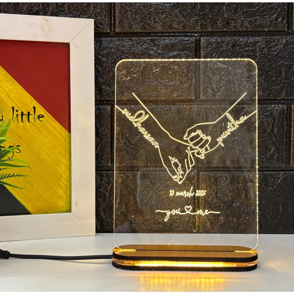 ILOOK DECORS Personalized 3D LED Illusion Acrylic Lamp for Couples – Custom Name & Date Night Light Gift with Wooden Base | Anniversary, Wedding, Valentine Gift-image-22