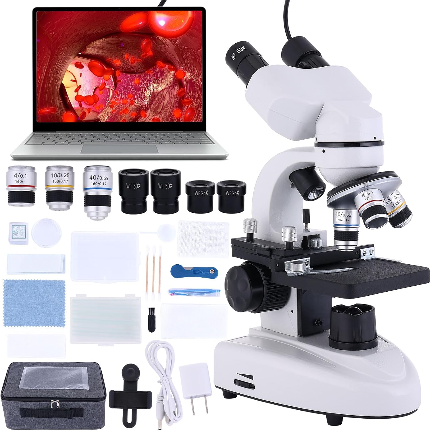 Poothoh Binocular Compound Microscope 40X2000X with DoubleLayer Mechanical Stage and coaxial