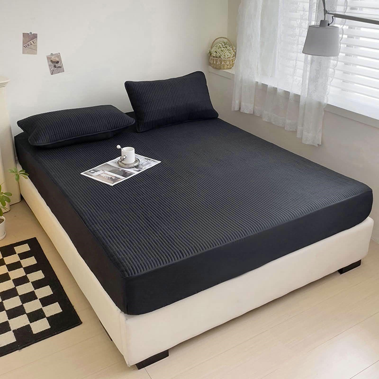 Lenzuolo Con Angoli E Federe 200x180-Completo Lenzuola 3 Pezzi in Poliestere Cotone-2 Federa 48x74-Lenzuola Super King (180x200cm) Size, Nero Lenzuola