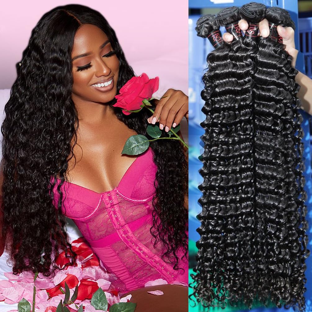 12A Water Wave Human Hair (20 22 24 Inch) 100% Unprocessed Deep Curly Weave Brazilian Human Hair Bundles Full And Thick Virgin Raw Hair Extensions