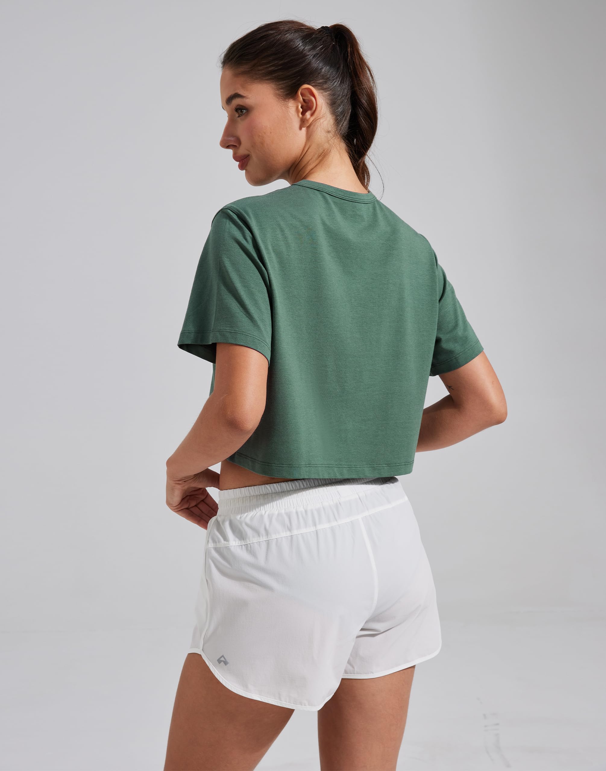 Pioneer Camp Camiseta corta de viscosa de bambú para mujer, manga corta, holgada, para gimnasio, correr, yoga