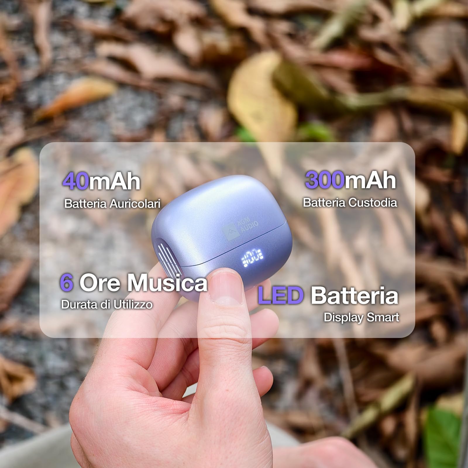 AGM Open Buds 1 Auricolari Bluetooth 5.4 Wireless, Design Open-Ear & Microfono ENC, Cuffie Leggere Senza Dolore all'Orecchio, IPX4 Impermeabile, Custodia USB-C con Display LED