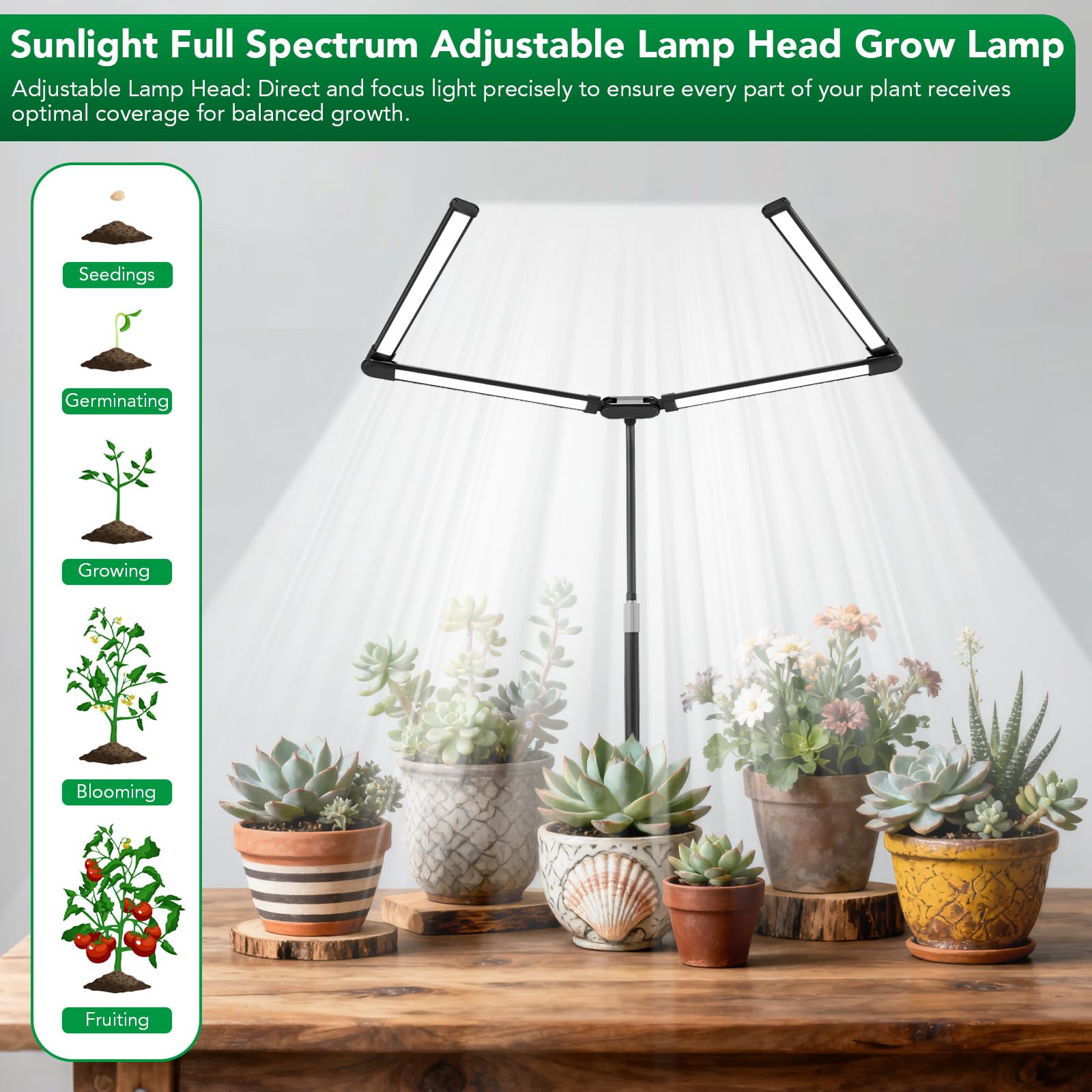 Sondiko - Luces de cultivo de espectro completo para plantas de interior, luz LED de crecimiento con temporizador automático, regulable de 9 niveles, luces de planta de ángulo ajustable para cultivo