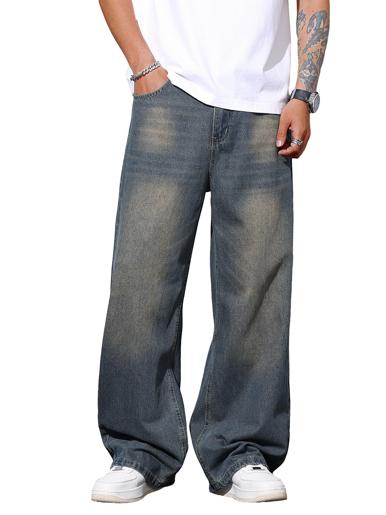 DFGIGT Mens Wide Leg Baggy Jeans Y2k Casual Fashion Loose Denim Pants Work Office Streetwear