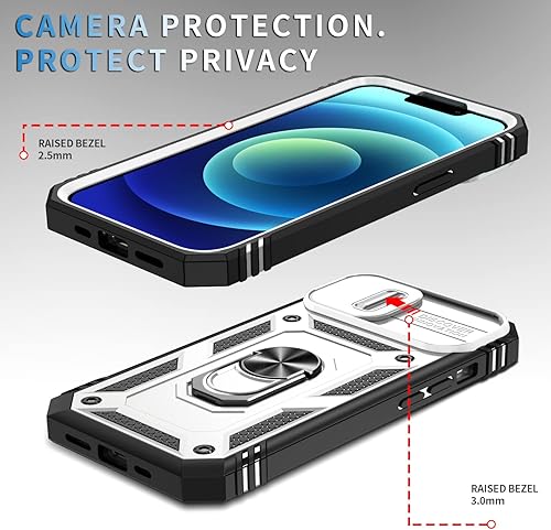 Vista 15 de Korecase Funda de protección para iPhone 12 y 12 Pro Ring Case con cubierta para lente de cámara, grado militar, resistente, de doble capa, cuerpo