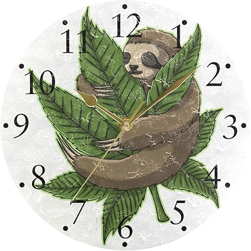 Miniatura 2 de Sloth Hug Weed - Reloj de pared silencioso sin tictac, arte moderno, redondo, para colgar en la pared, funciona con pilas, para cocina, sala de