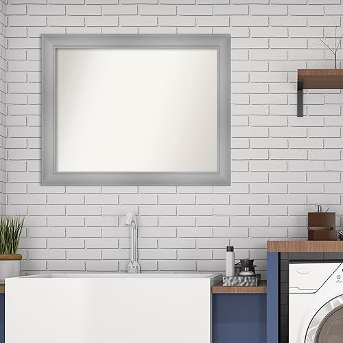 Miniatura 5 de Amanti Art Silver Bathroom Mirror for Over Sink, 24x30 Custom Made Flair Polished Nickel Rectangle Vanity Mirror, Medium Casual Wood Frame, Hangs