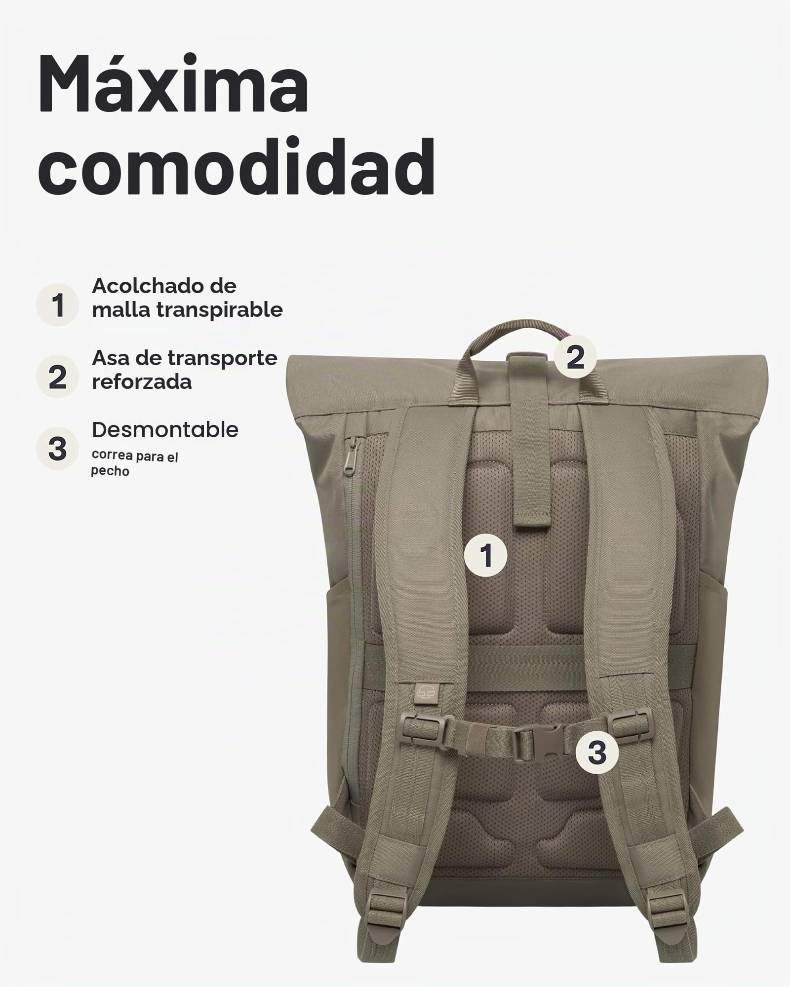 Johnny Urban Mochila Enrollable Mujer Hombre Gris - Allen Large - Grande Bolso para Escolar, Universidad, Trabajo - Compartimento para Portátil - Repelente al Agua