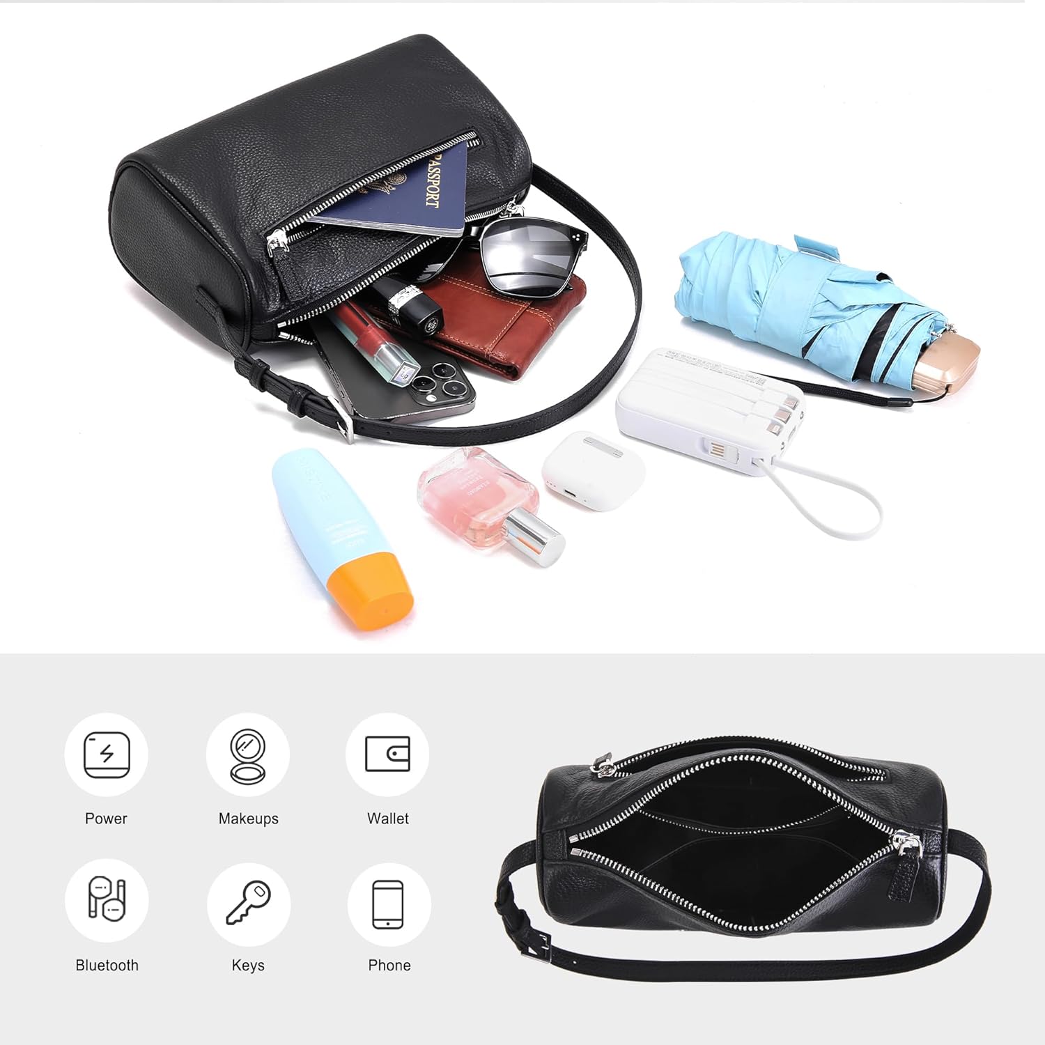 Genuine Leather Crossbody Purses for Women: Small Leather Barrel Shoulder Bags - Designer Trendy Handbags for Ladies - Image 6