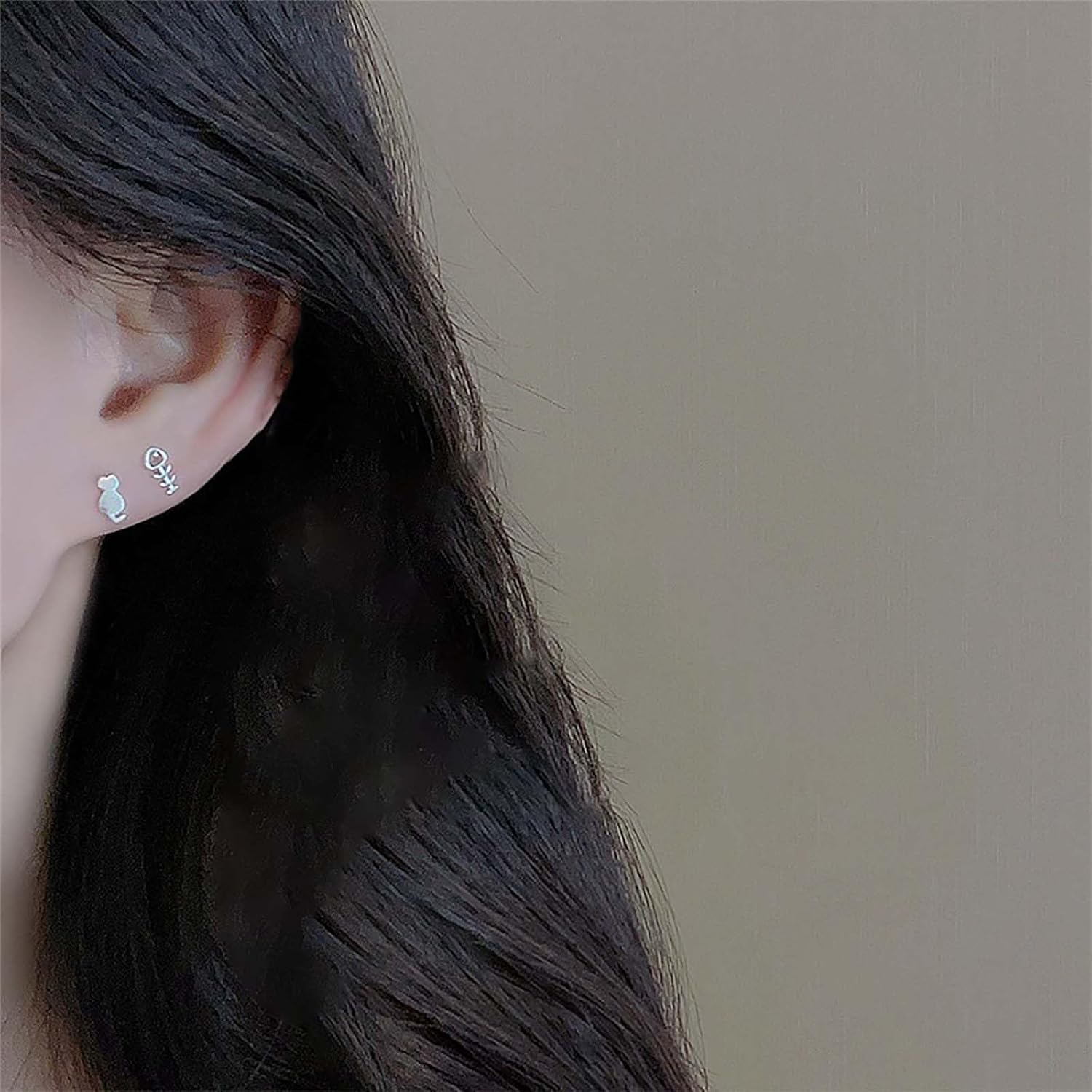 Andelaisi Boho Cat Earrings Silver Cat Fish Earrings Vintage Cute Cat Tiny Earrings Minimalist Funny Fish Cat Asymmetric Earrings Jewelry for Women - Image 2