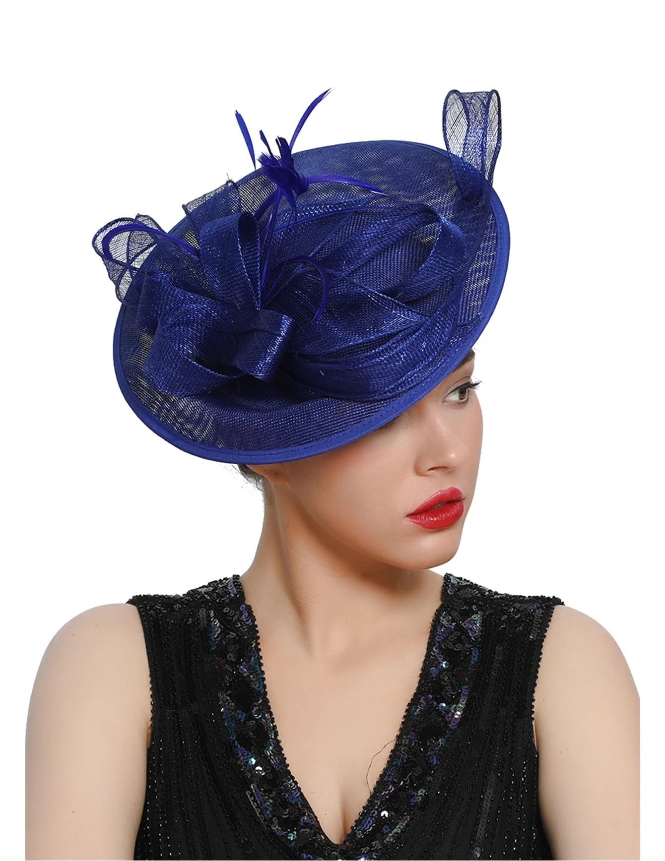 Dsfdfdg Women's Royal Blue Wedding Hat Large Sinamay Fascinator Hat Fancy Multicolour Hat Tea Party Flower Headdress Top Hat Church Hat For Wedding, Tea Party Hat(Royal Blue)