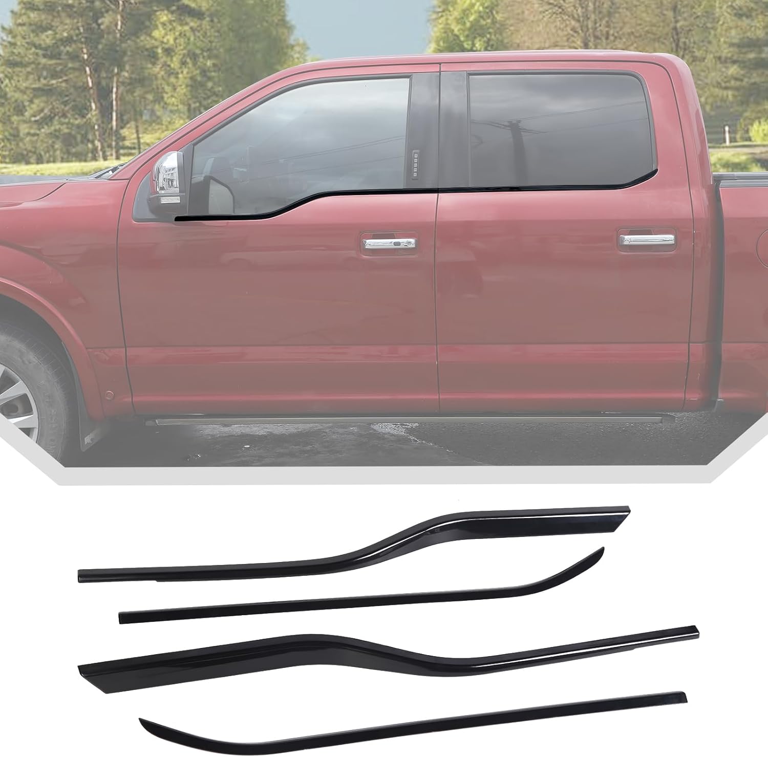 JeCar Black Window Molding Trim for 2015-2020 Ford F150 Outer Door Weatherstrip Window Seal Belt Decor Strips 4pcs