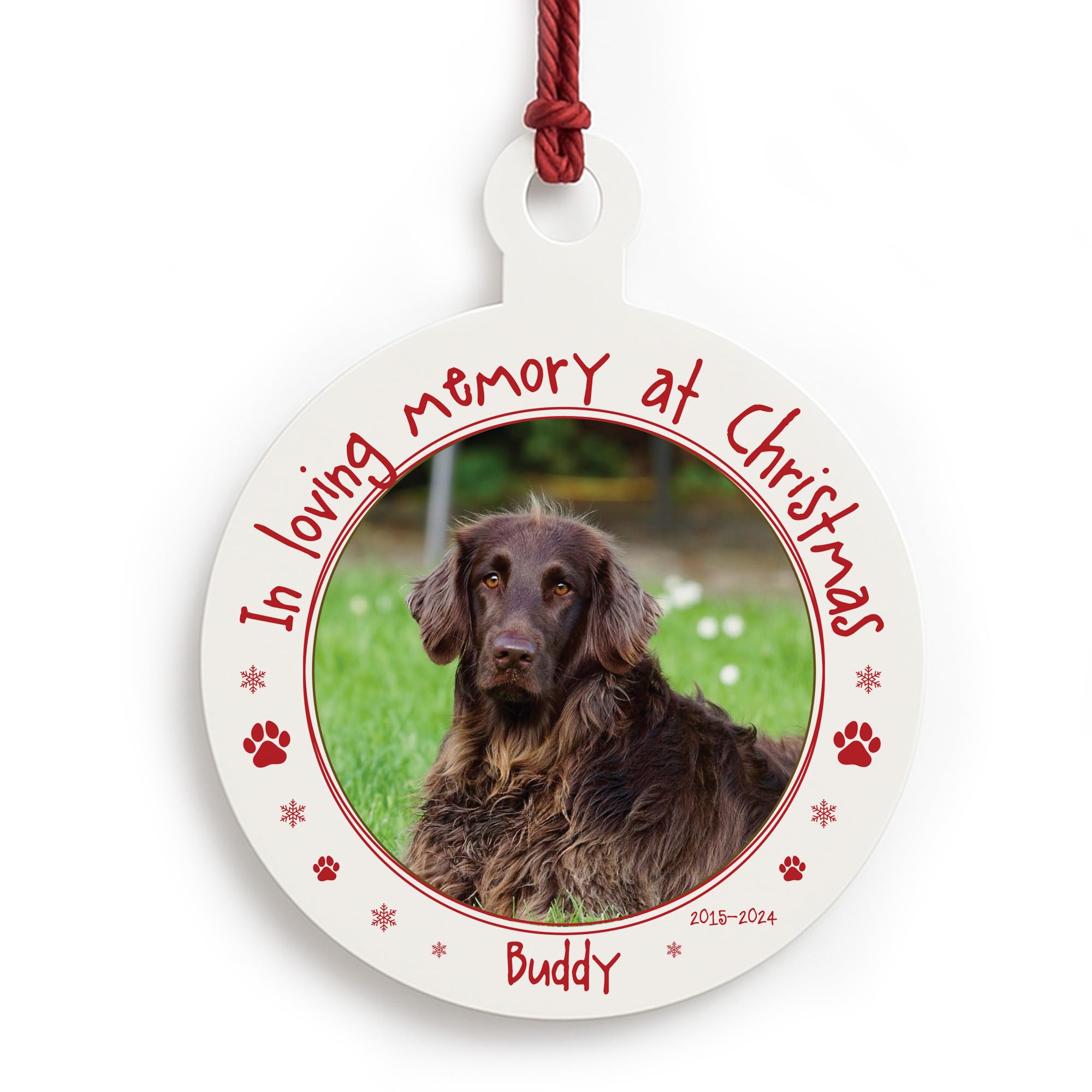 Red Ocean In Memory Memorial Bauble With Photo Personalised Dog Memorial Christmas Decoration For Dog Lover Pet Owner Family Tree Decoration Keepsake