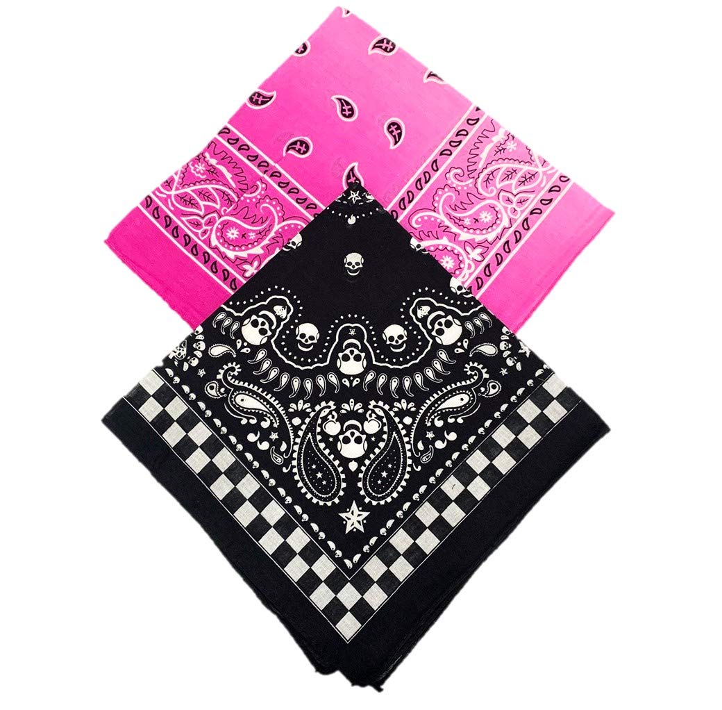 Stylex Party 2 Pack Bandana Pink Skull Gothic Biker Mask Balaclava Headband Wrist Tie Neck Tie