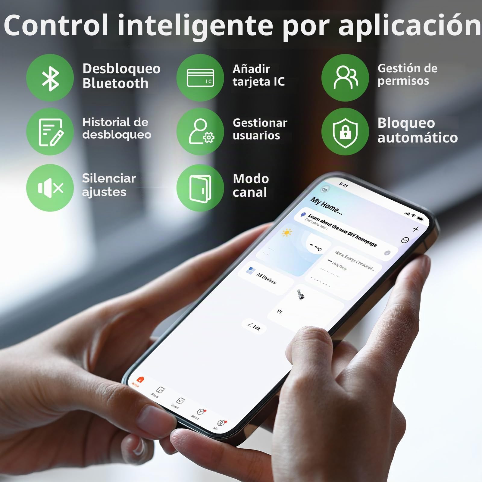 FITNATE Smart Lock - Cerradura electrónica para puerta con huellas dactilares, aplicación Bluetooth, RFID, contraseña y llave, ajustable de 60 a 80 mm para puerta de casa, 5 en 1