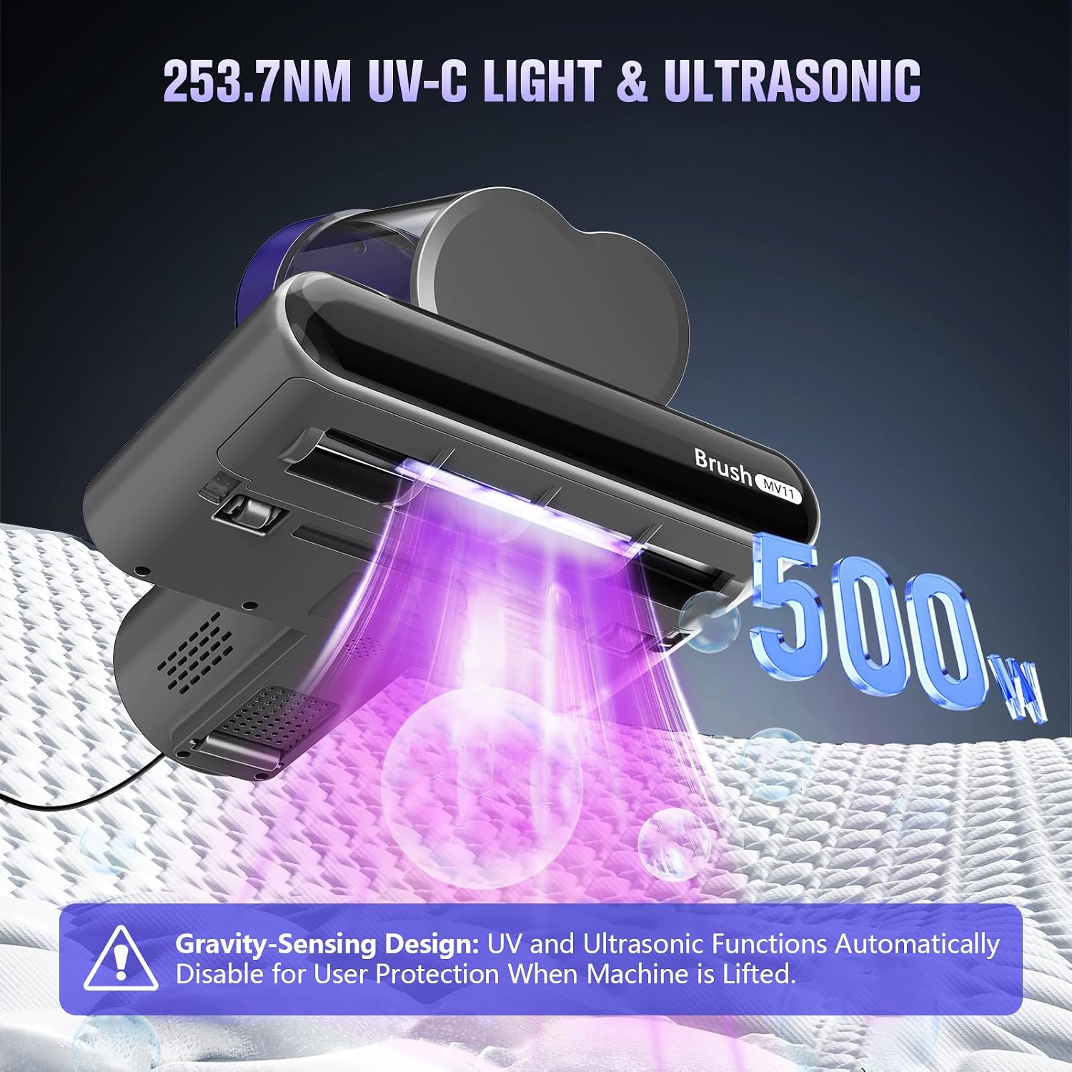 Bed Vacuum Cleaner Mattress Vacuum Cleaner,16Kpa Powerful Handheld Vacuums with UV-C Light & Double Dust Cup & High Heating & Ultrasonic & HEPA Filter for Bed Sofa(Corded, Black & Purple)