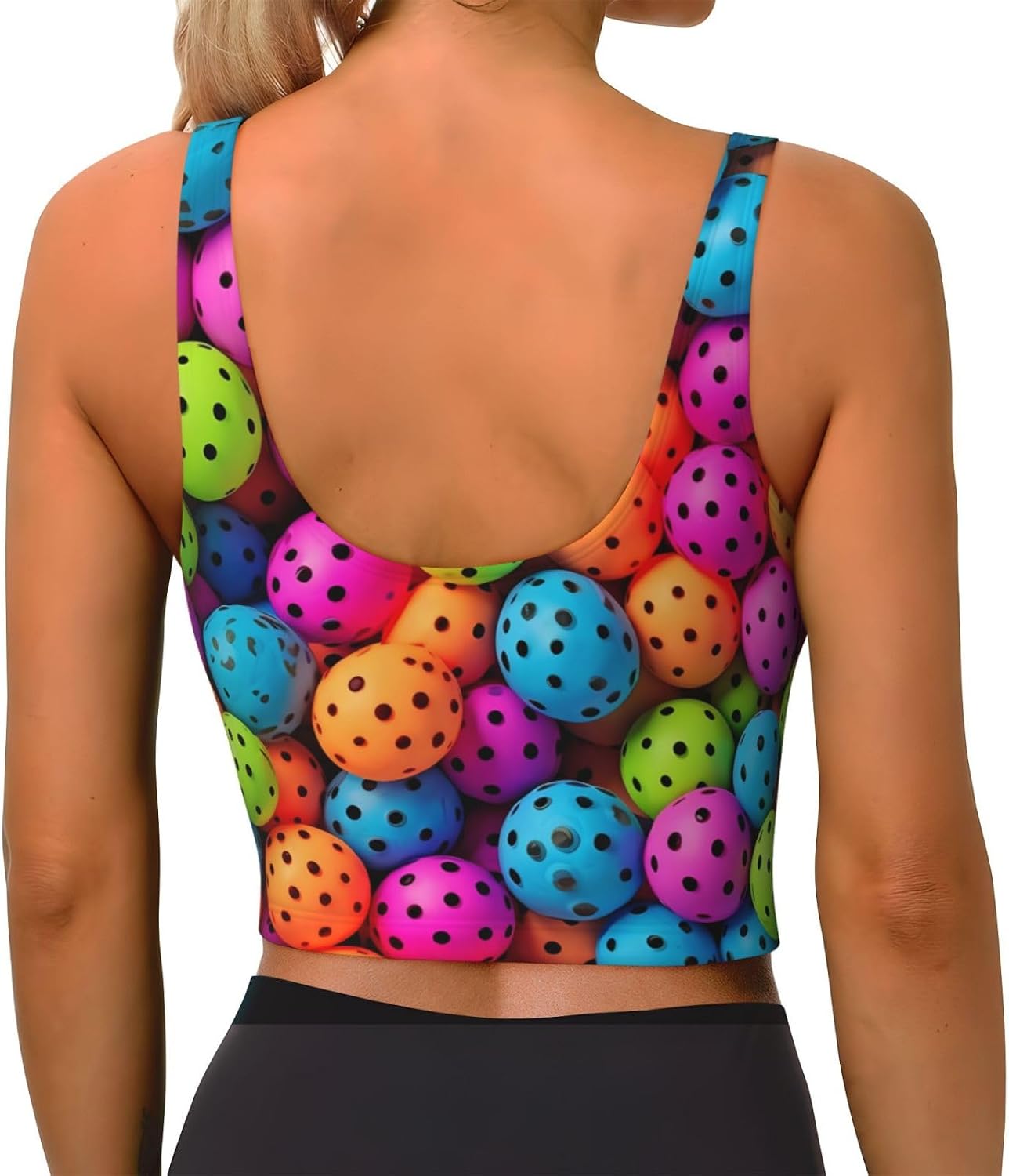 Pickleball Balls Colors Pattern Print Women's Sports Vest Dance Yoga Vest Printed Sports Bra Top Vest, XX-Large